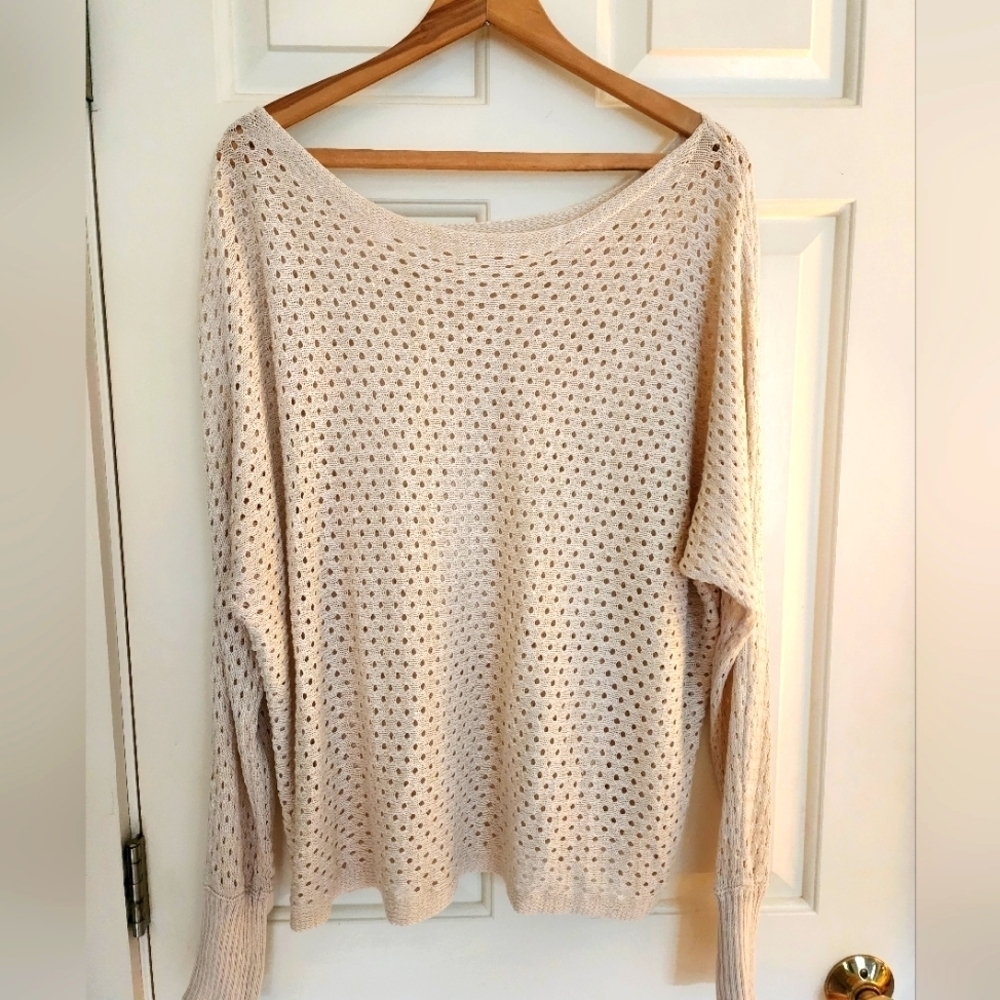 Eesome Sweater Crochet Knit Cream Long Sleeve Beach Size Xl/1x Coastal Cottage